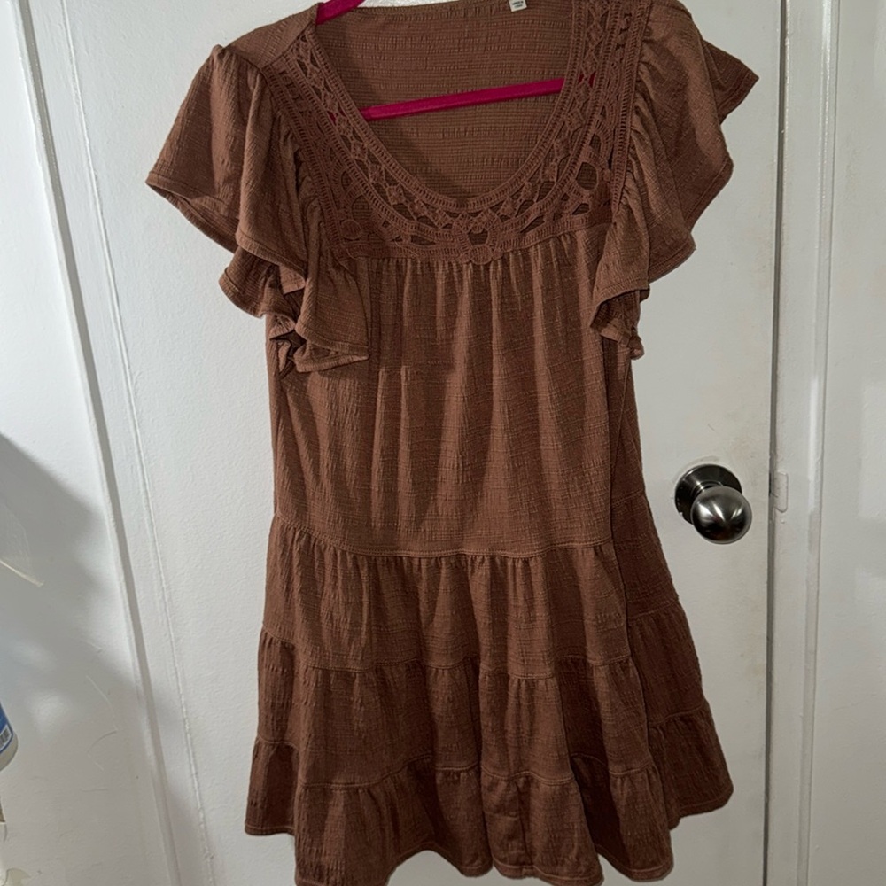 Brown lightweight Summer dress with ruffles size small